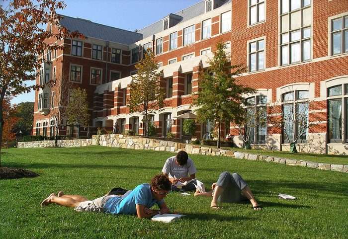 Students lounge on a Georgetown University lawn