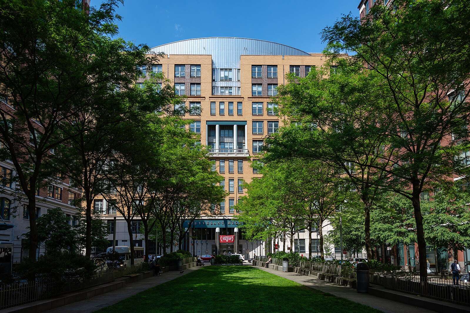 This is the entrance to Stuyvesant High School on Chambers Street.
