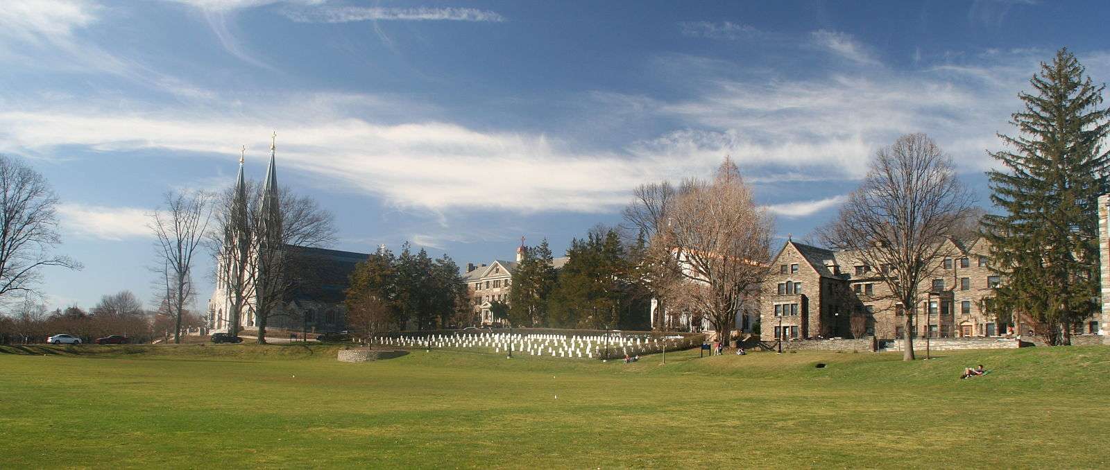 This is a panoramic of Villanova University's campus green.