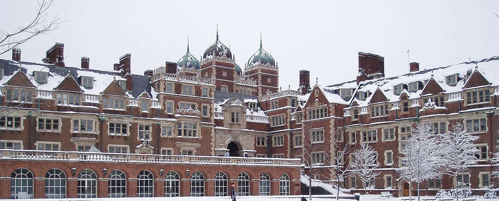 The Quadrangle Building at the University of Pennsylvania is featured after a snowfall.