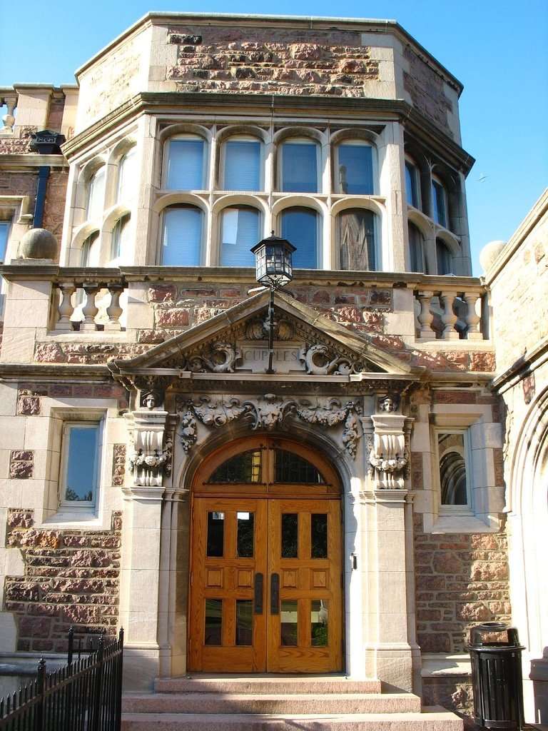 This shot features an elaborate college campus building.
